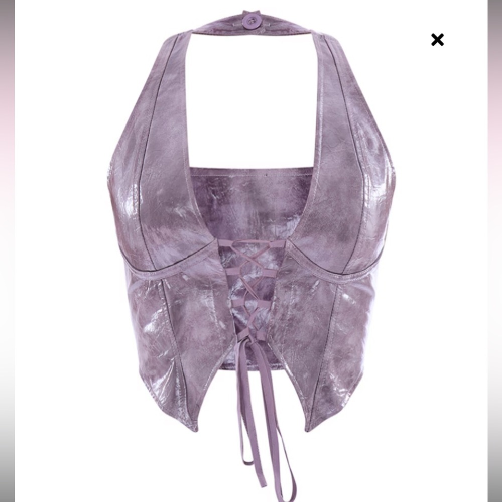 Faux leather halter neck top